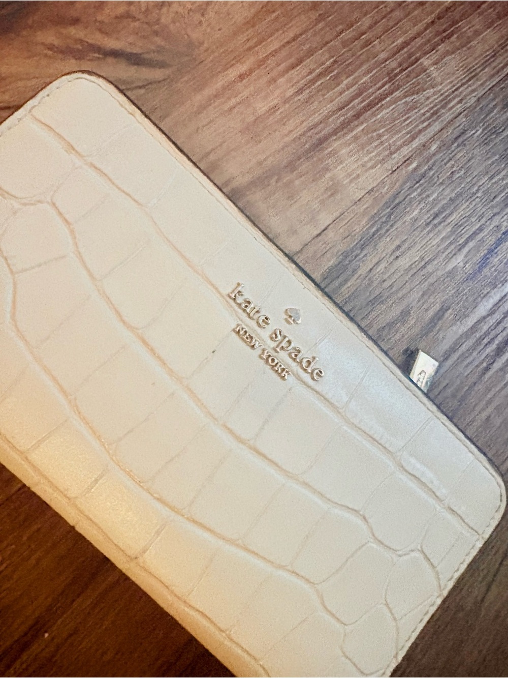 Kate Spade Dumpling Croc Embossed Wallet- Leather, Cream White